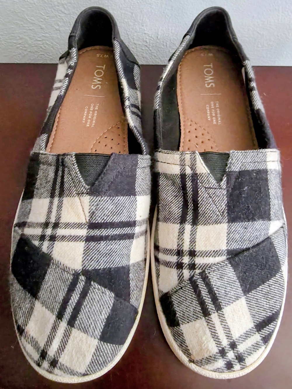 Toms Women’s Black & White Plaid Slip-On's